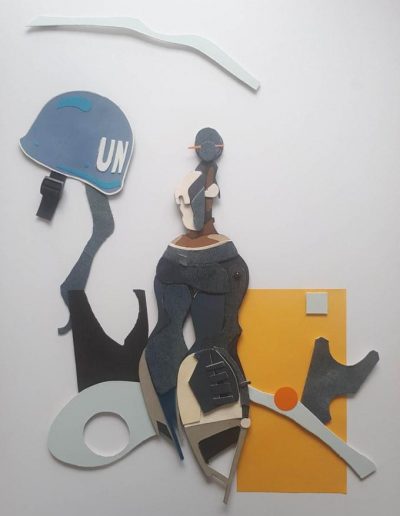 Patrick Tankama, Turning back on the UN, paper collage, 84.1 x 59.4 cm, 2019