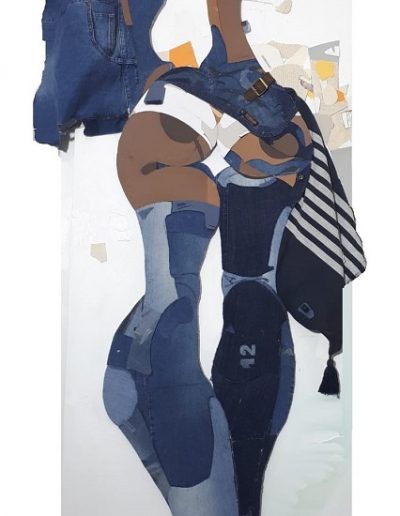 Patrick Tankama, The Blue Toreador, 200 cm x 100 cm, mix media collage on canvas, 2020